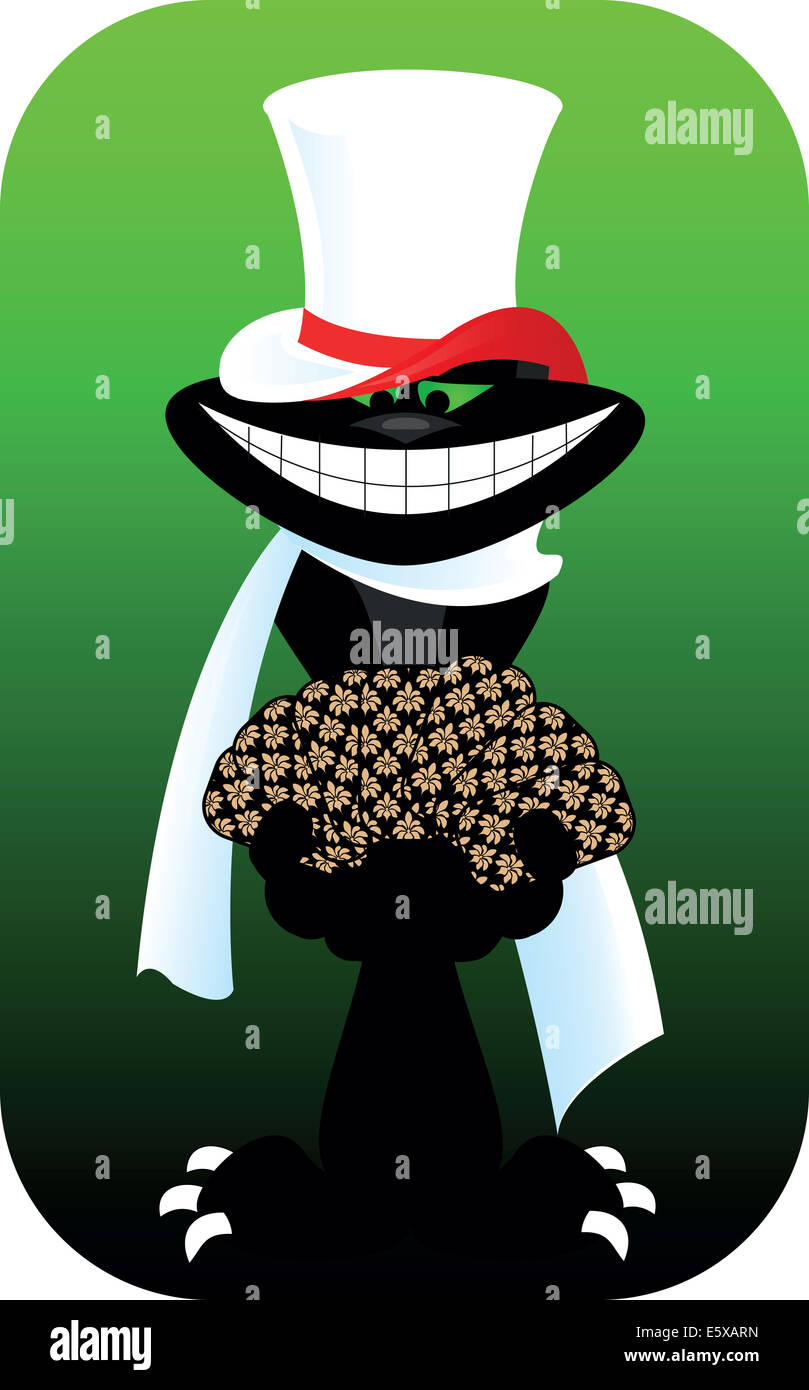 schwarze Katze mit Poker Karte Pik Diamanten Herzen vereinen Ass Stockfoto