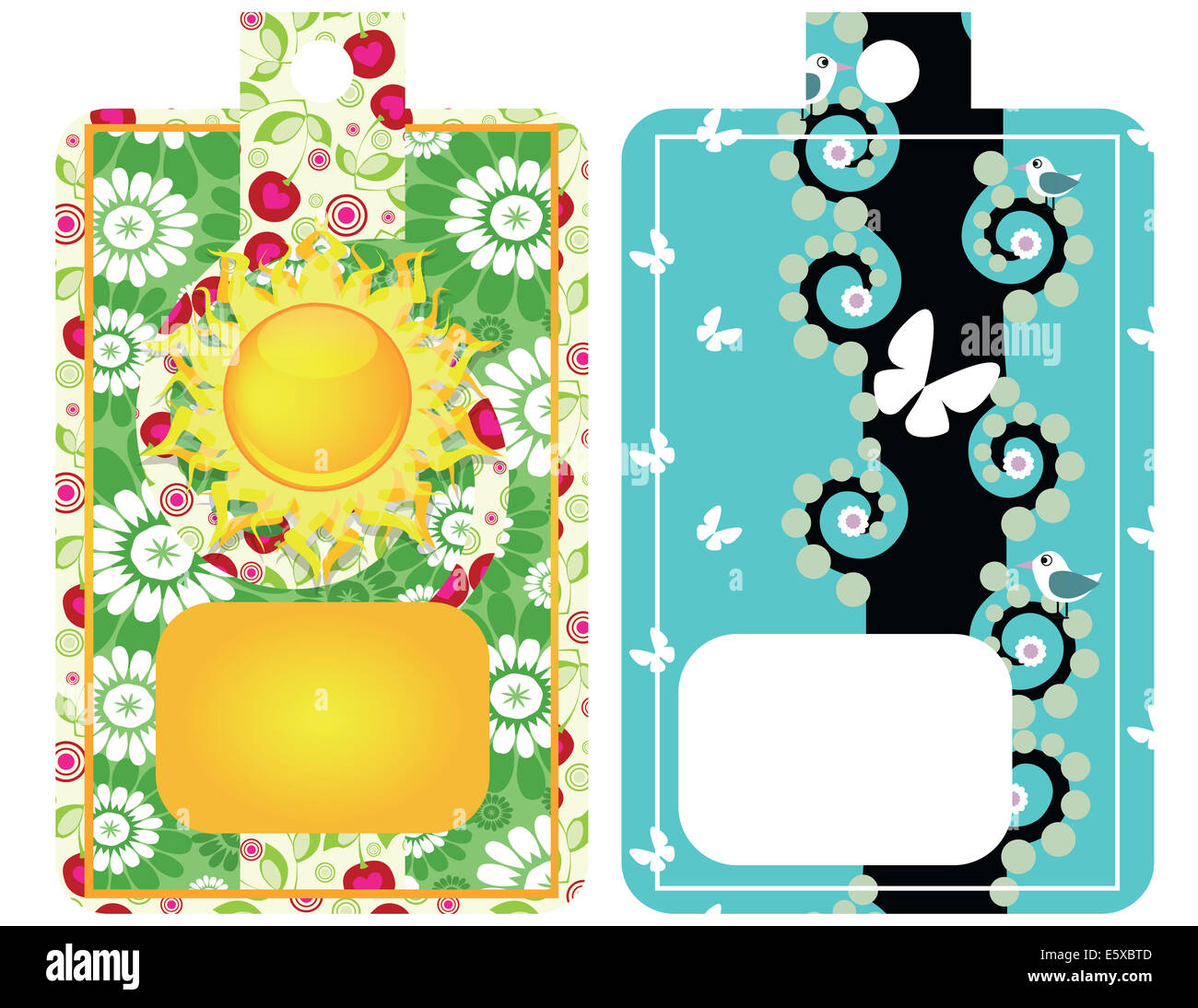Reihe von Sommer-Label mit Sonne, Blume, Schmetterling, Vogel Stockfoto