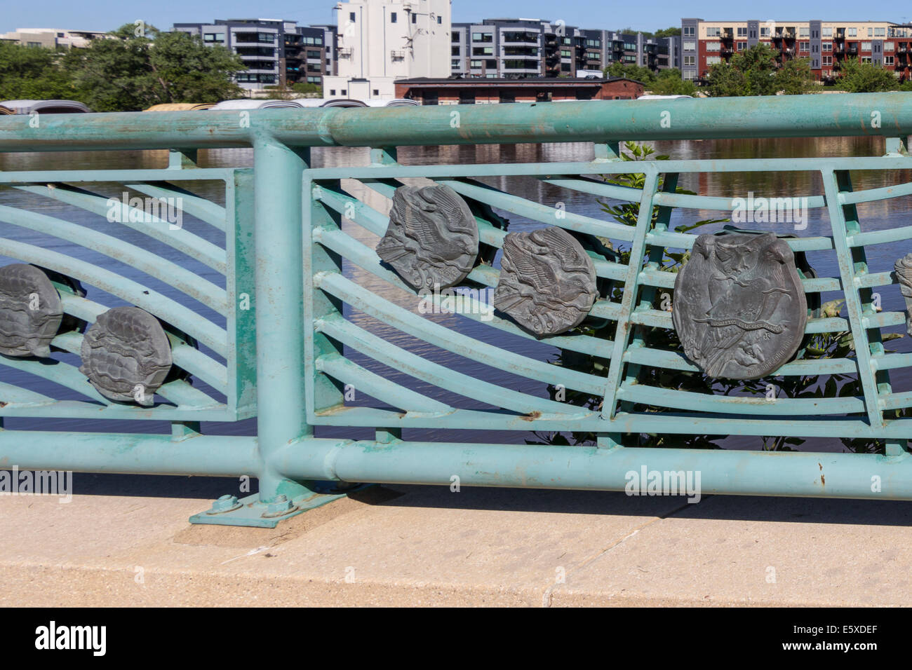 Detail am Geländer, Harriet Insel, Mississippi River, St. Paul, Minnesota, USA. Stockfoto