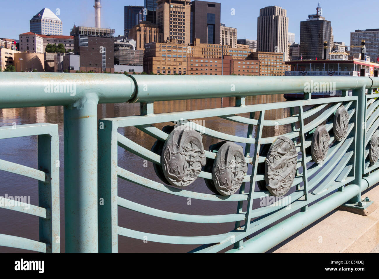 Detail am Geländer, Harriet Insel, Mississippi River, St. Paul, Minnesota, USA. Stockfoto