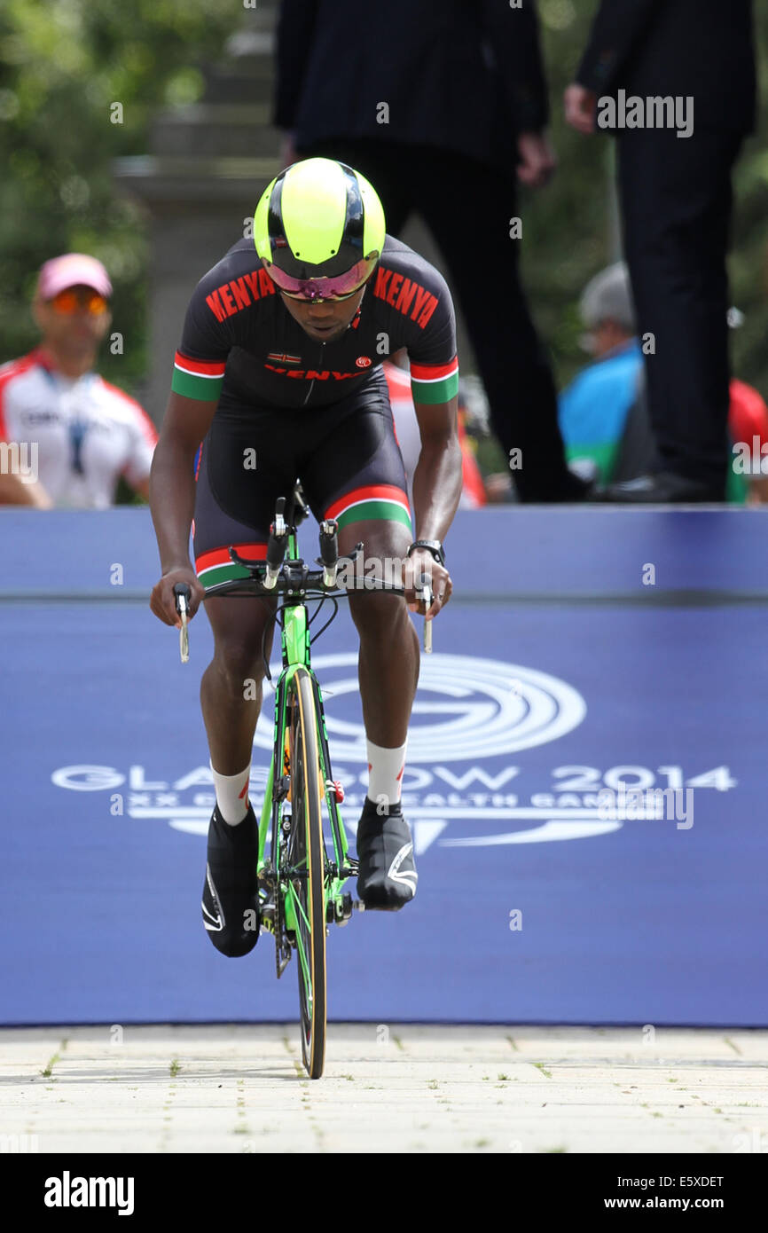 Suleiman Kangangi von Kenia in der Rad-Zeitfahren die Commonwealth-Spiele 2014 in Glasgow. Stockfoto