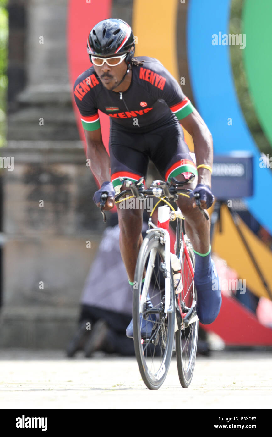 David Njau von Kenia in der Rad-Zeitfahren die Commonwealth-Spiele 2014 in Glasgow. Stockfoto