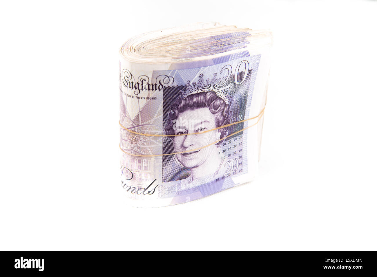 Britische Pfund-Banknoten auf weißem Hintergrund Stockfoto