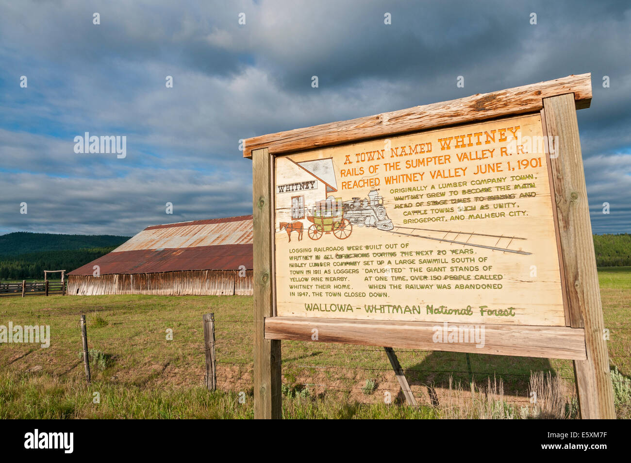 Oregon, Baker County, Whitney-Tal, historische Informationszeichen Stockfoto