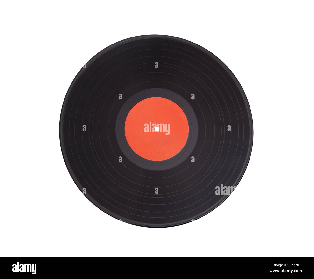 Schwarzes Vinyl Record Lp Album CD - isoliert lange spielen Scheibe mit leere Beschriftung in rot Stockfoto