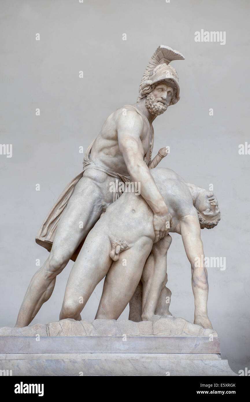 Marmor-Statuen, Menelaos, halten den Körper des Patroklos, Loggia dei Lanzi, Florenz, Toskana, Italien Stockfoto