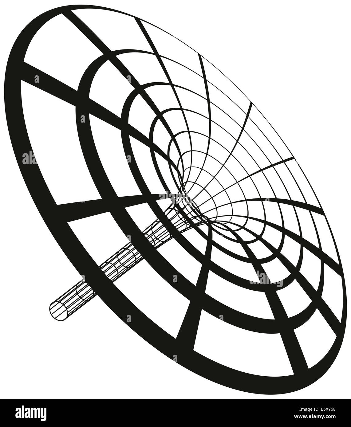 Schwarzes Loch Trichter - schwarzes Loch-Trichter mit Kreisen und Linien erzeugt. Abbildung auf weißem Hintergrund. Stockfoto