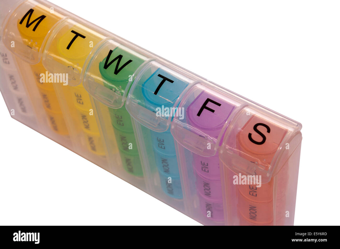 Ein Gefühl Box täglichen Medikamenten-Dispenser Stockfoto