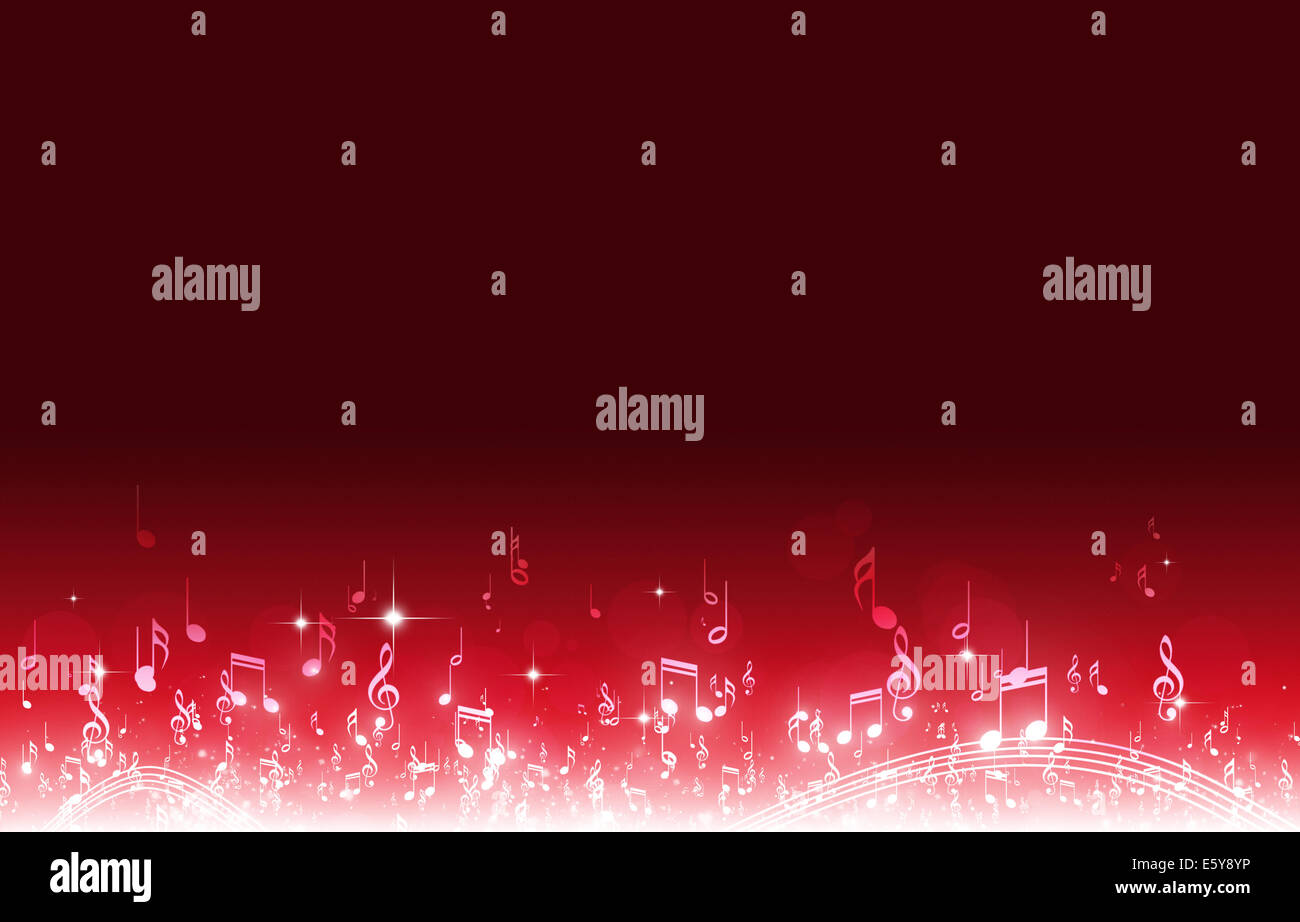 abstrakte Musiknoten auf dunkelroten Hintergrund Stockfoto