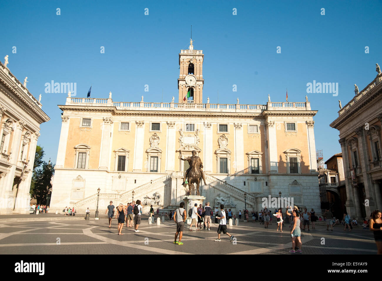 Rom Italien - Piazza del Campidoglio, Kapitolinischen Hügel, Piazza (Quadrat = von Michelangelo entworfen. Stockfoto