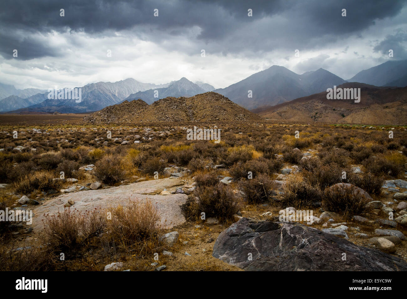 Gewitterwolken über der östlichen Sierra Nevada in der Nähe von Mount Williamson und Mount Whitney Stockfoto