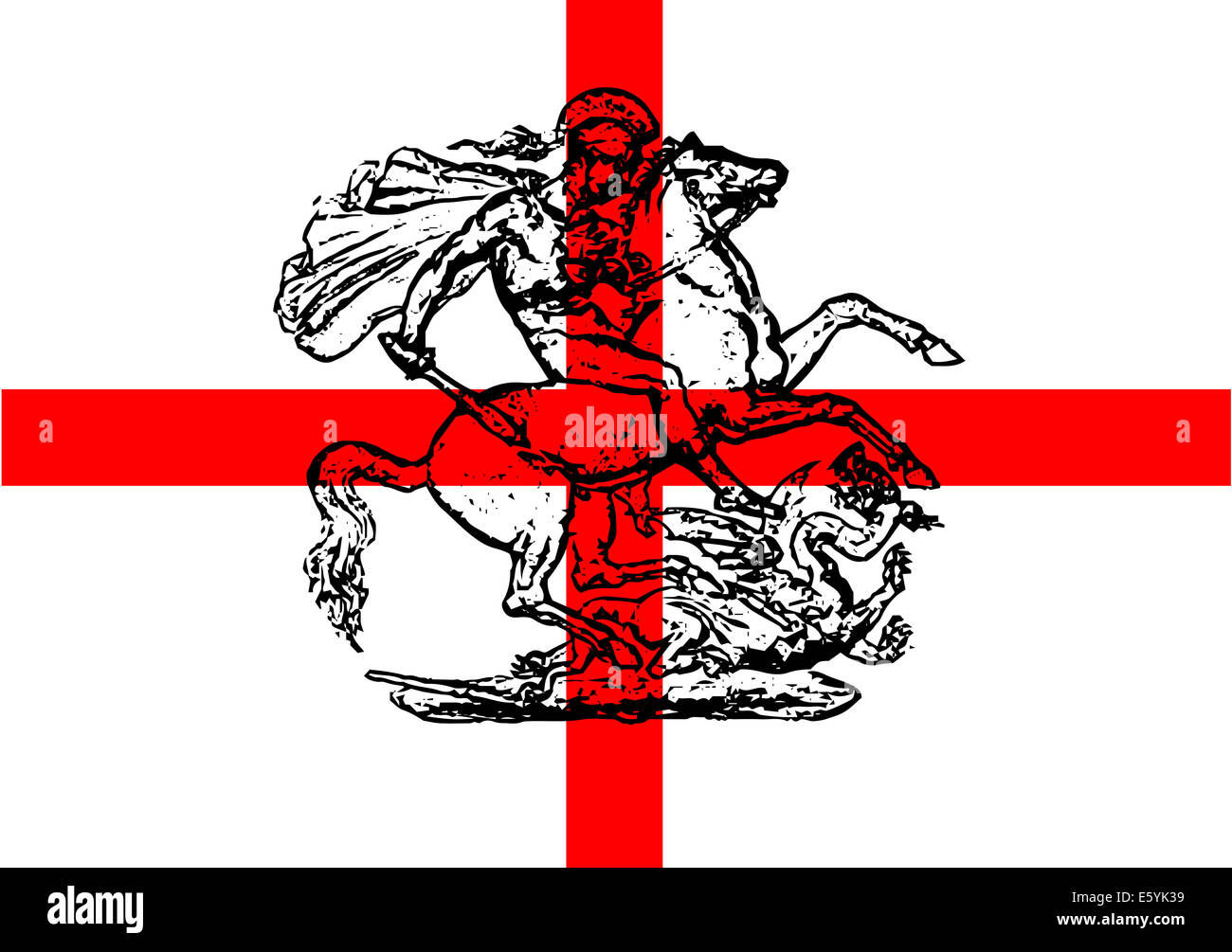 Der Heilige Georg tötet den Drachen über ein Saint George Flag Stockfoto