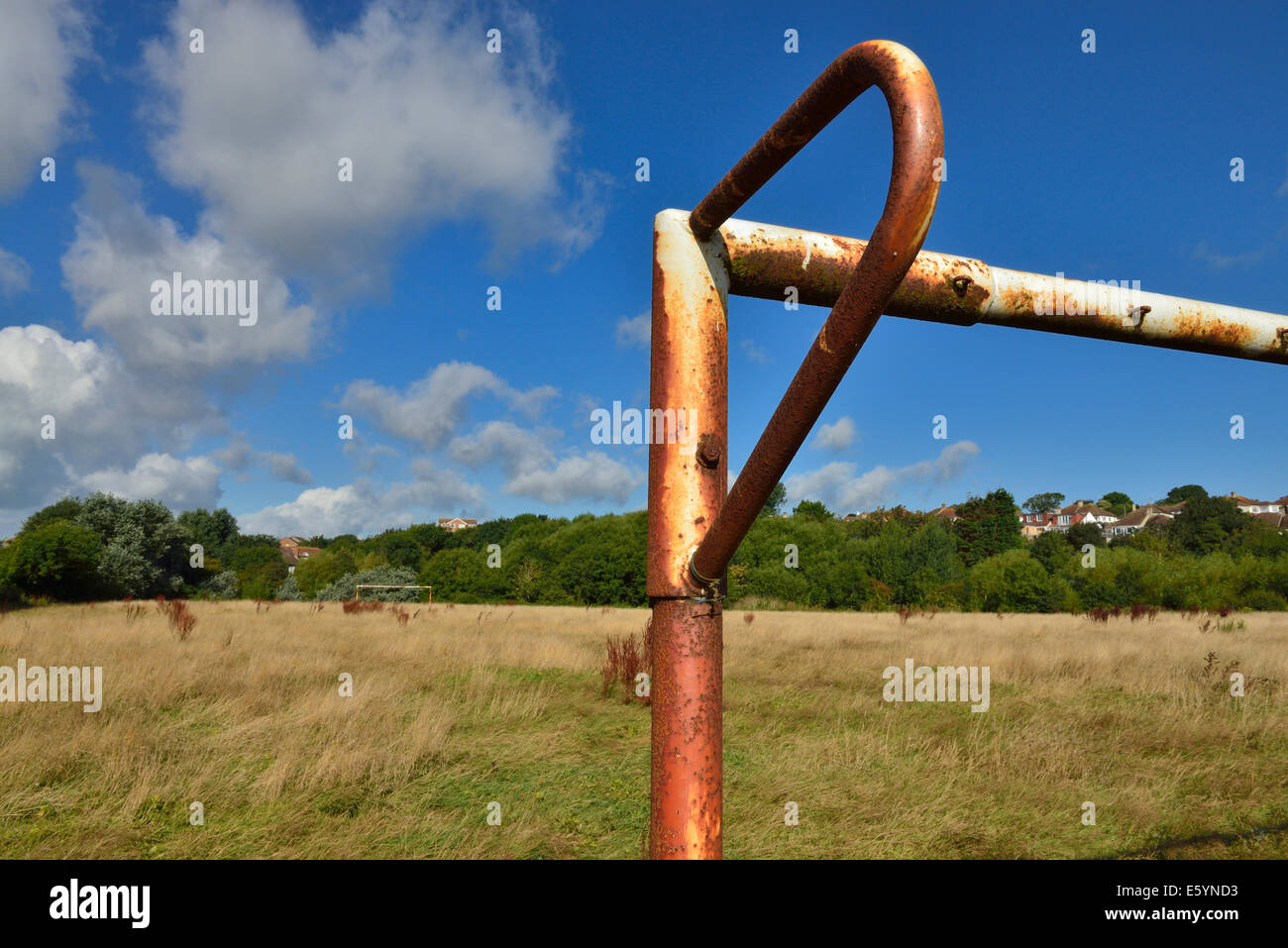 Überwucherte Fußballplatz, Hastings, England, Großbritannien Stockfoto