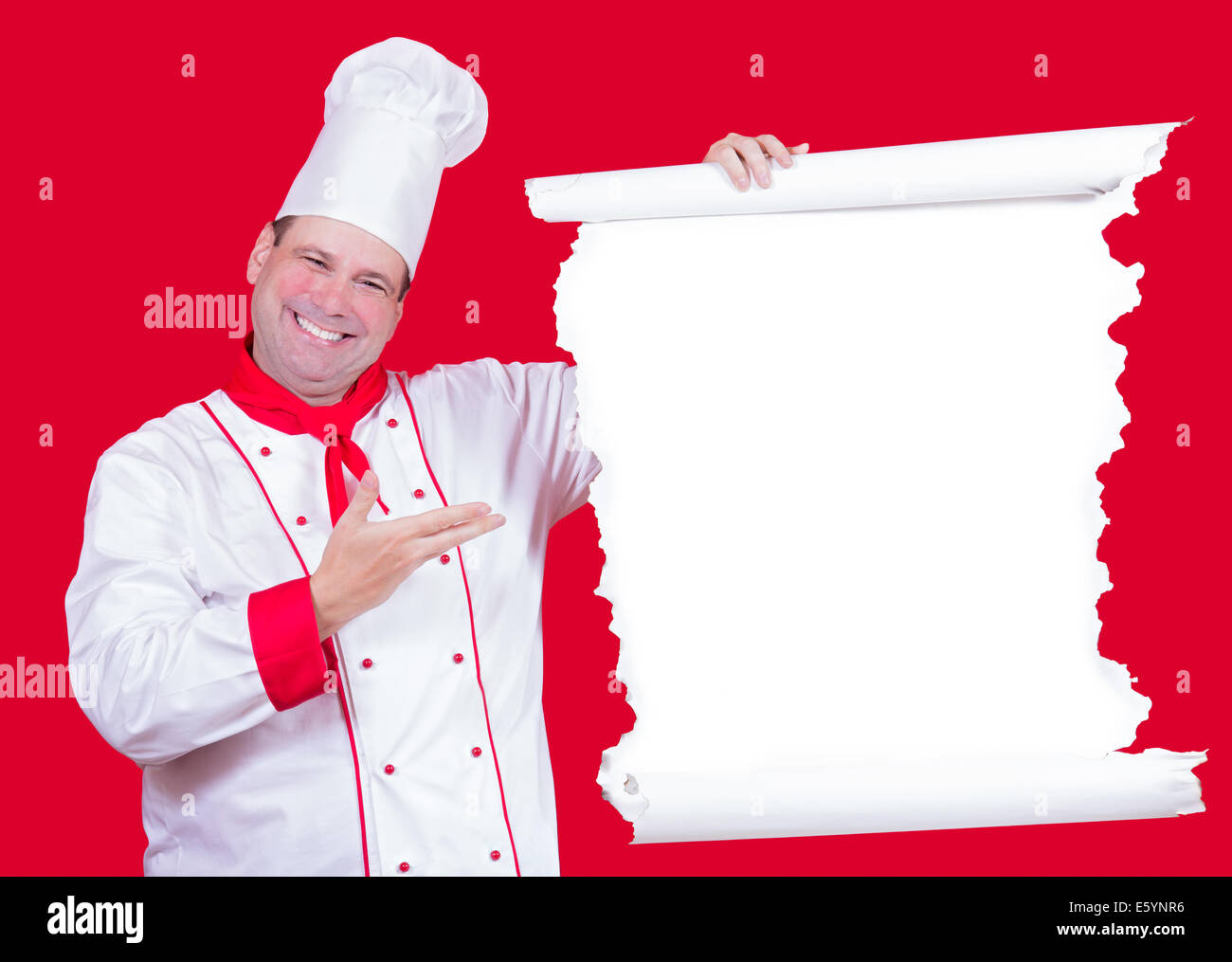 Chefkoch bietet Ihnen ein Menü Stockfoto