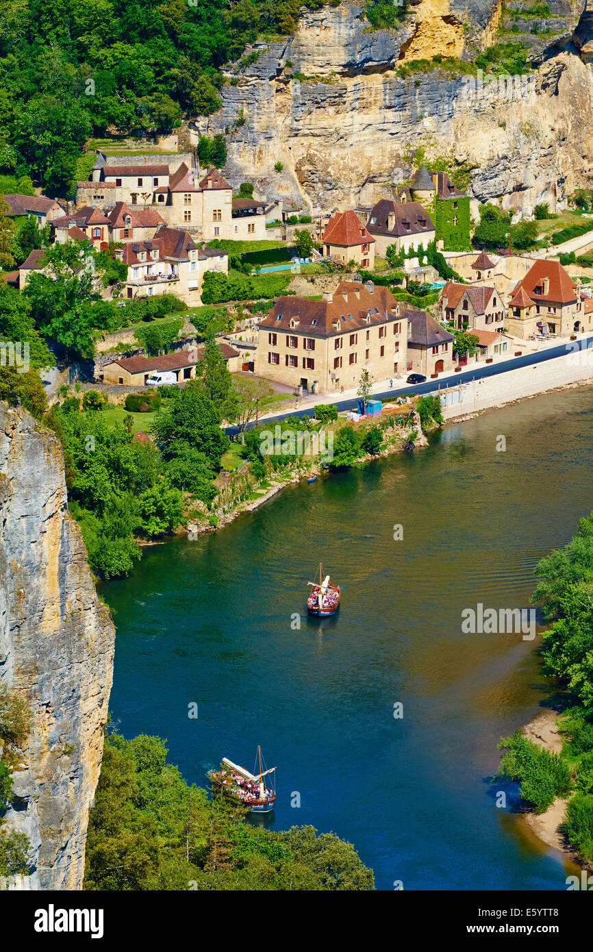 Frankreich, Aquitaine, Dordogne, Perigord Noir, Dordogne-Tal, La Roque-Gageac, Dorf am Ufer der Dordogne Stockfoto