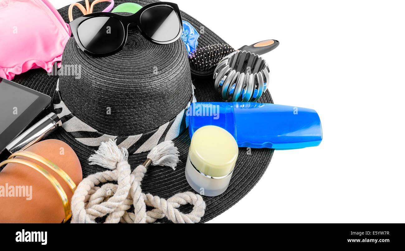 Strandleben Elemente noch isoliert auf weiss Stockfoto