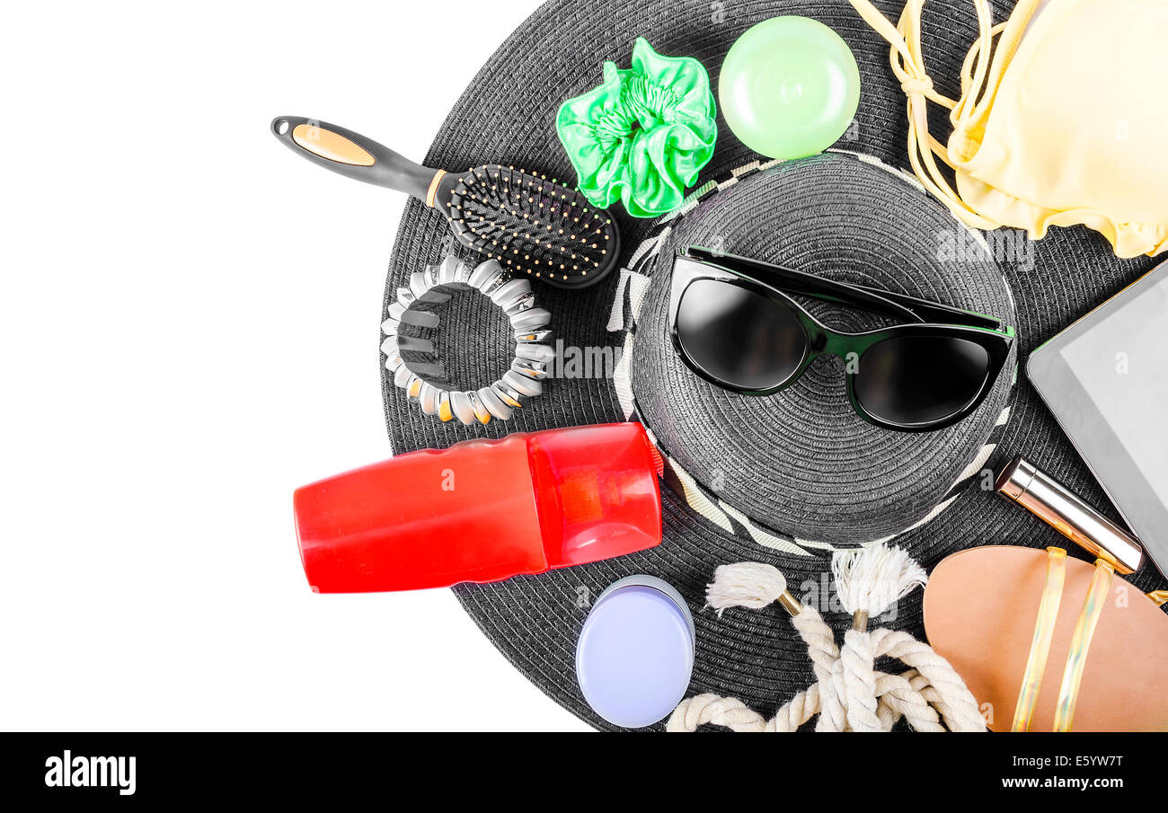 Strandleben Elemente noch isoliert auf weiss Stockfoto