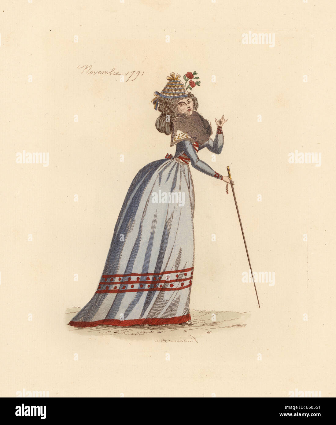Französin tragen die Mode von November 1791. Stockfoto