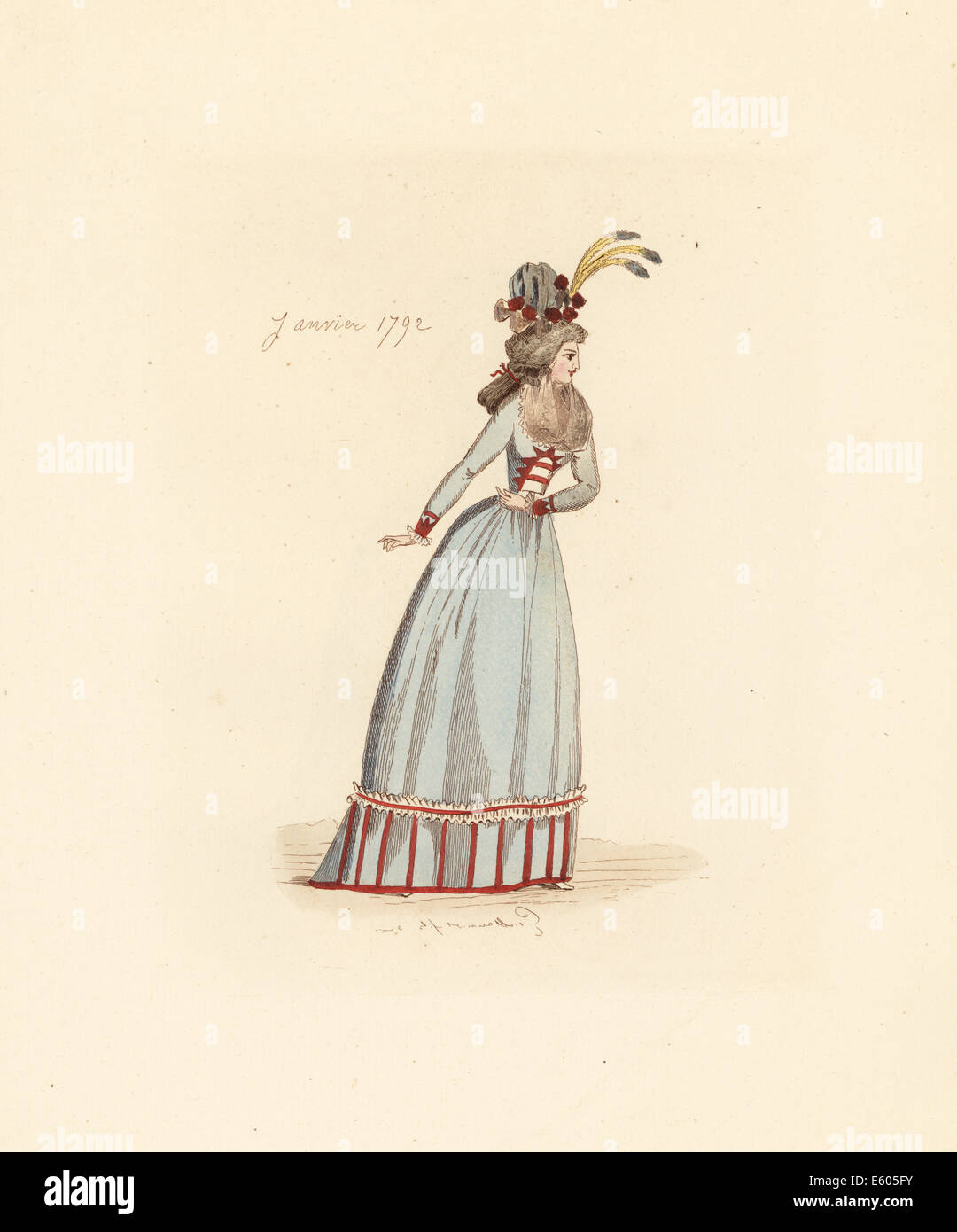 Französin tragen die Mode von Januar 1792. Stockfoto