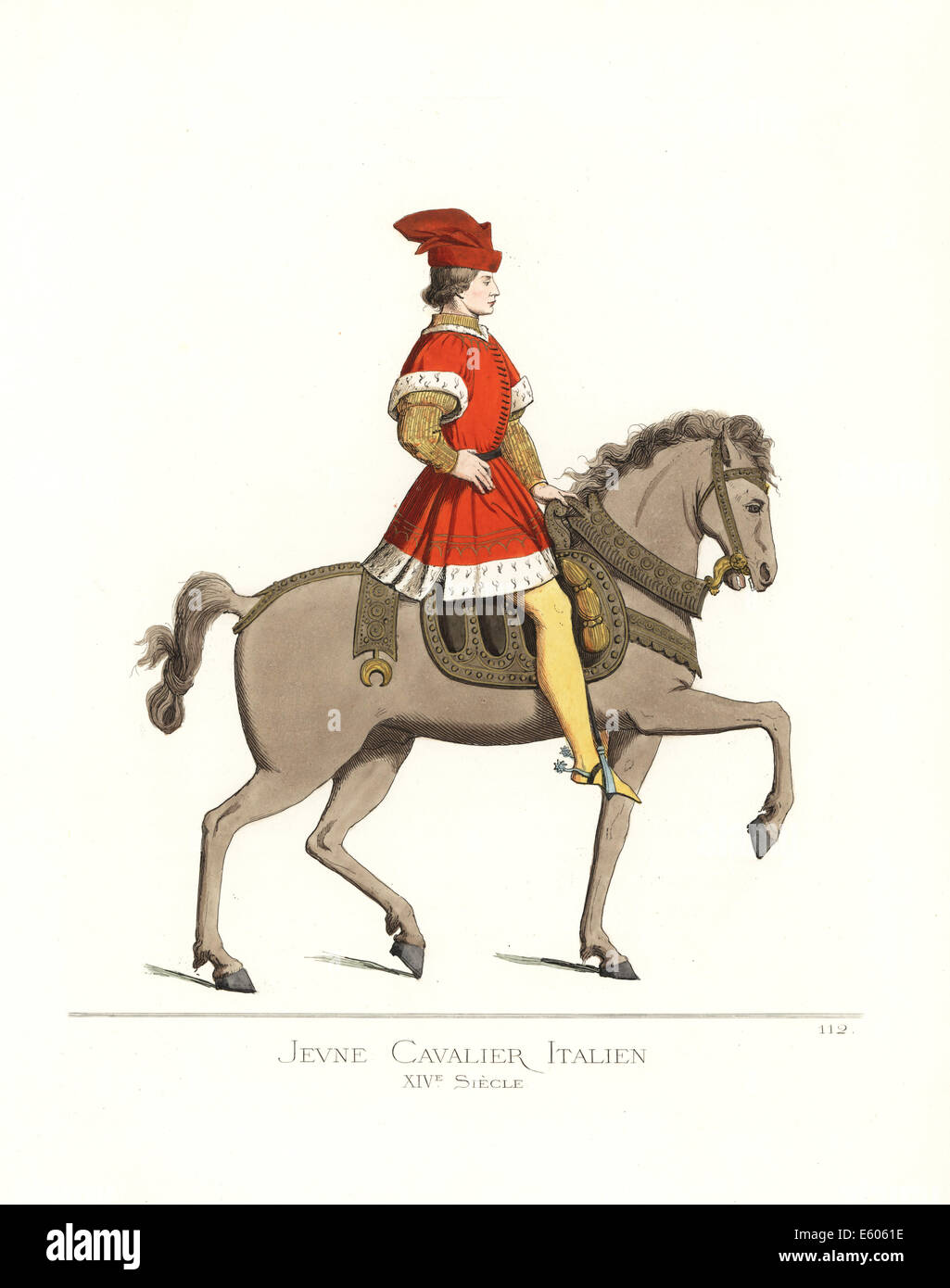 Kostüm von einem jungen italienischen Kavallerie Mann, 14. Jahrhundert. Stockfoto
