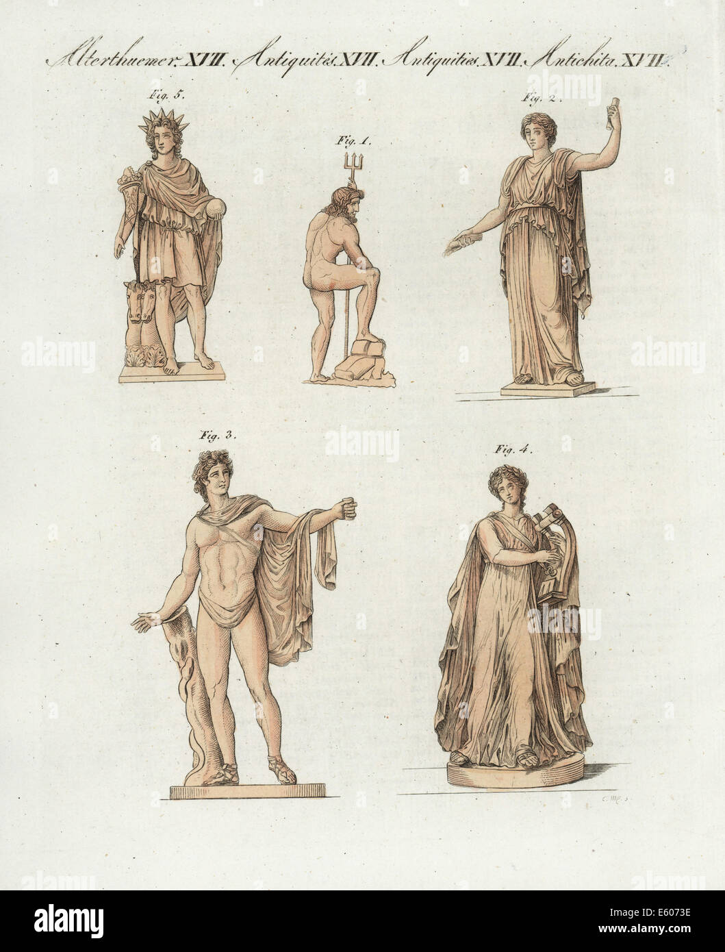 Griechische und römische Götter: Apollo, Neptun und Ceres. Stockfoto