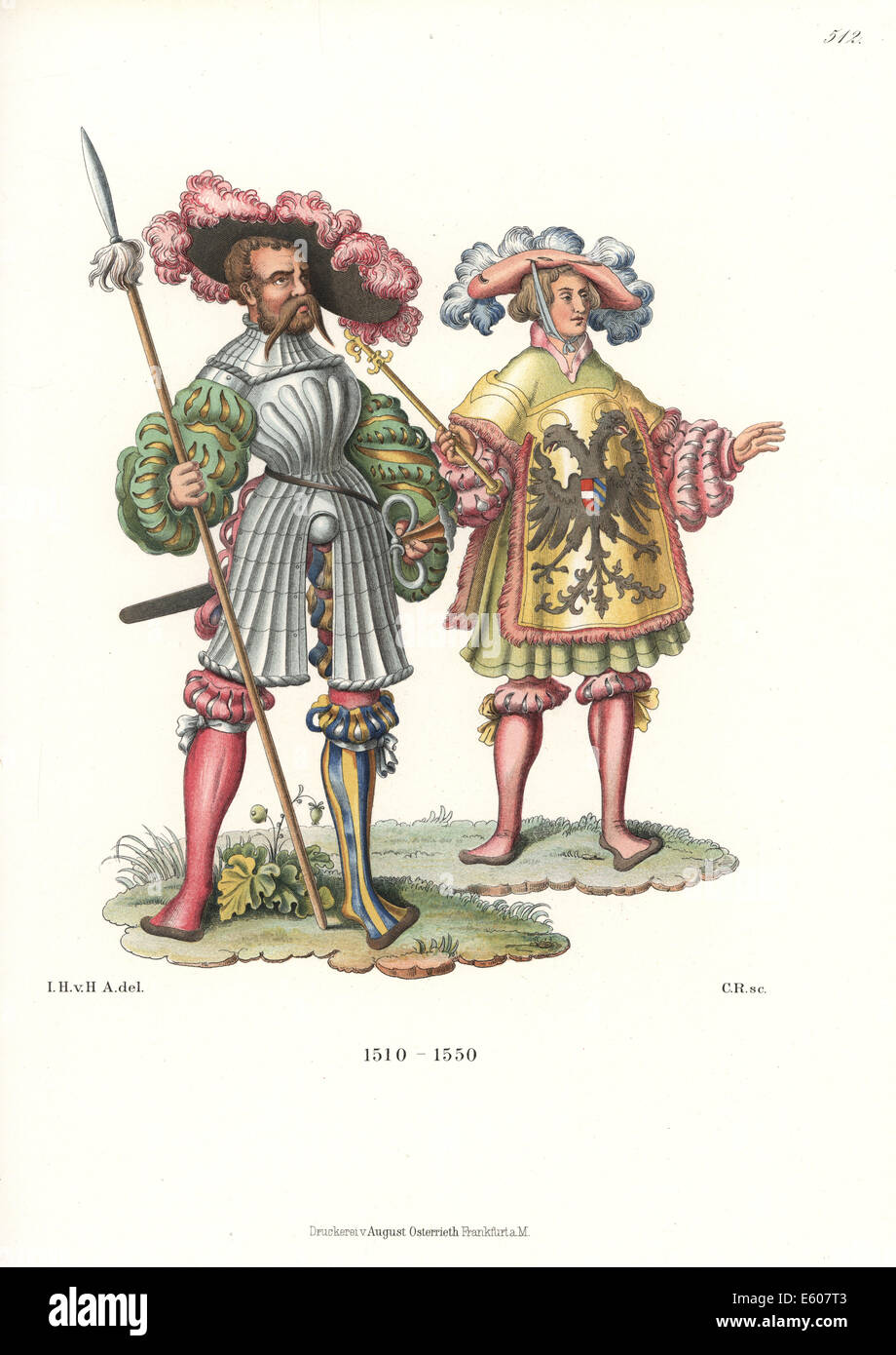 Infanterie-Offizier und Herold aus der ersten Hälfte des 16. Jahrhunderts. Stockfoto