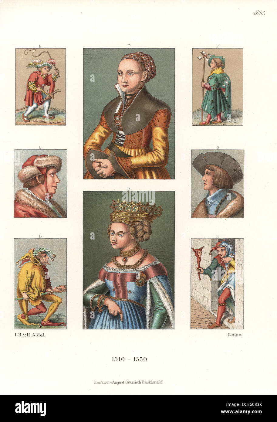 Herren- und Damen Kostüm, 1510-1550. Stockfoto