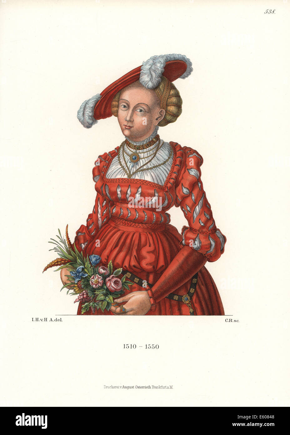 Deutsche Frau Kostüm der ersten Hälfte des 16. Jahrhunderts. Stockfoto
