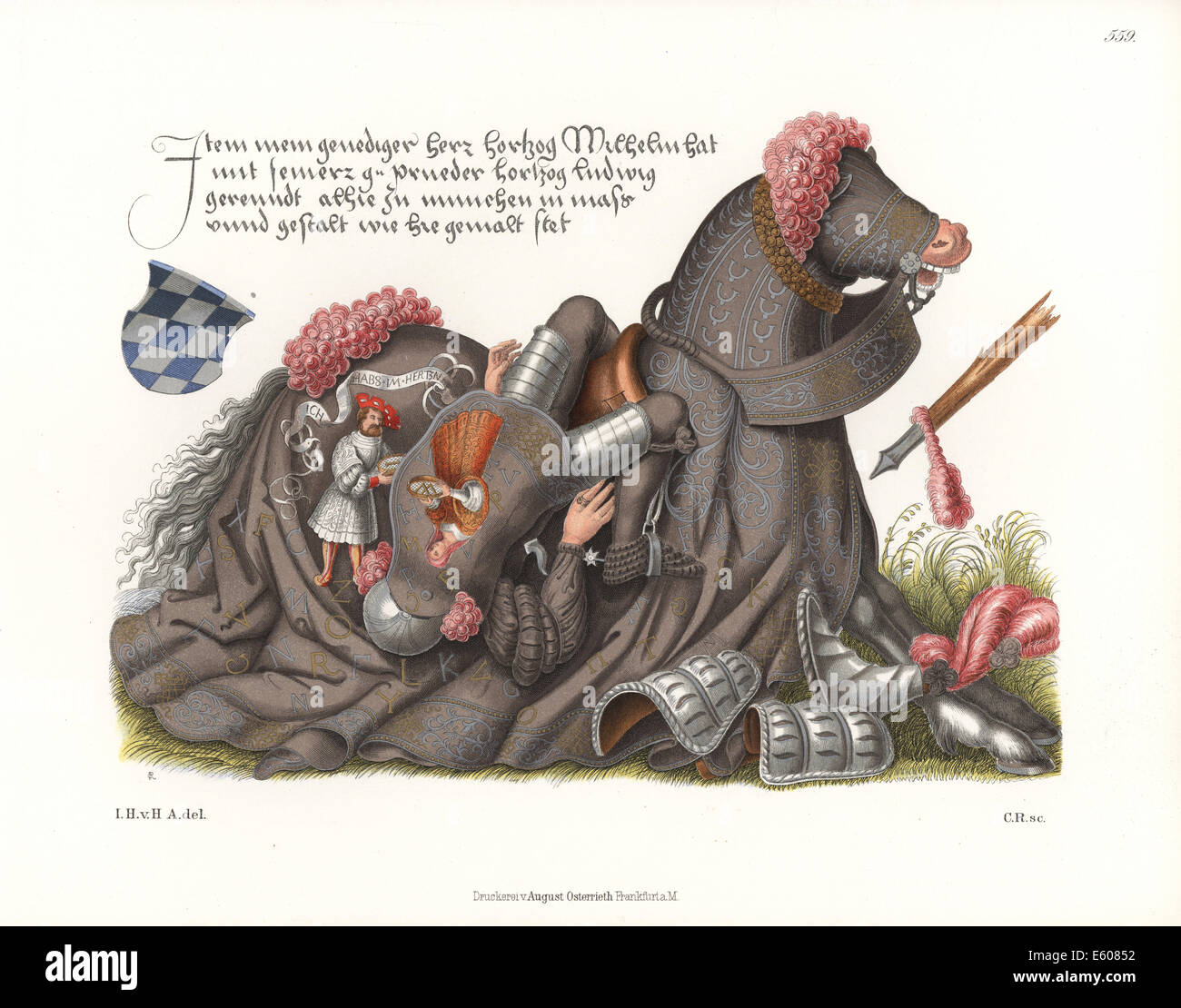 Herzog William IV. von Bayern geschlagen von seinem Pferd bei einem Turnier. Stockfoto