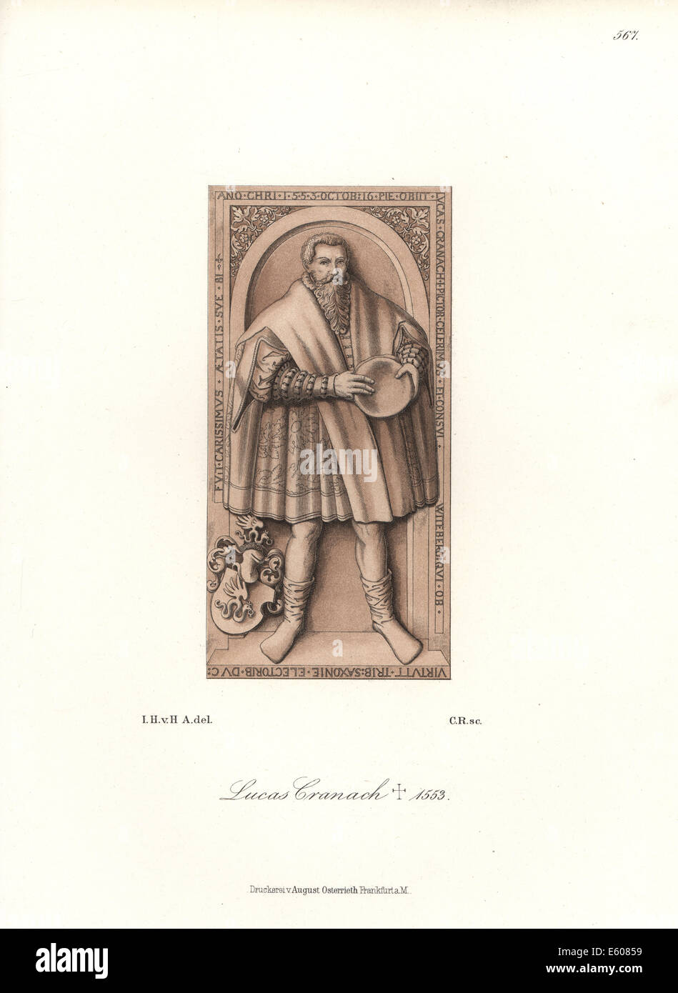 Lucas Cranach, deutscher Künstler, mit seinem Wappen eines Drachen. Stockfoto