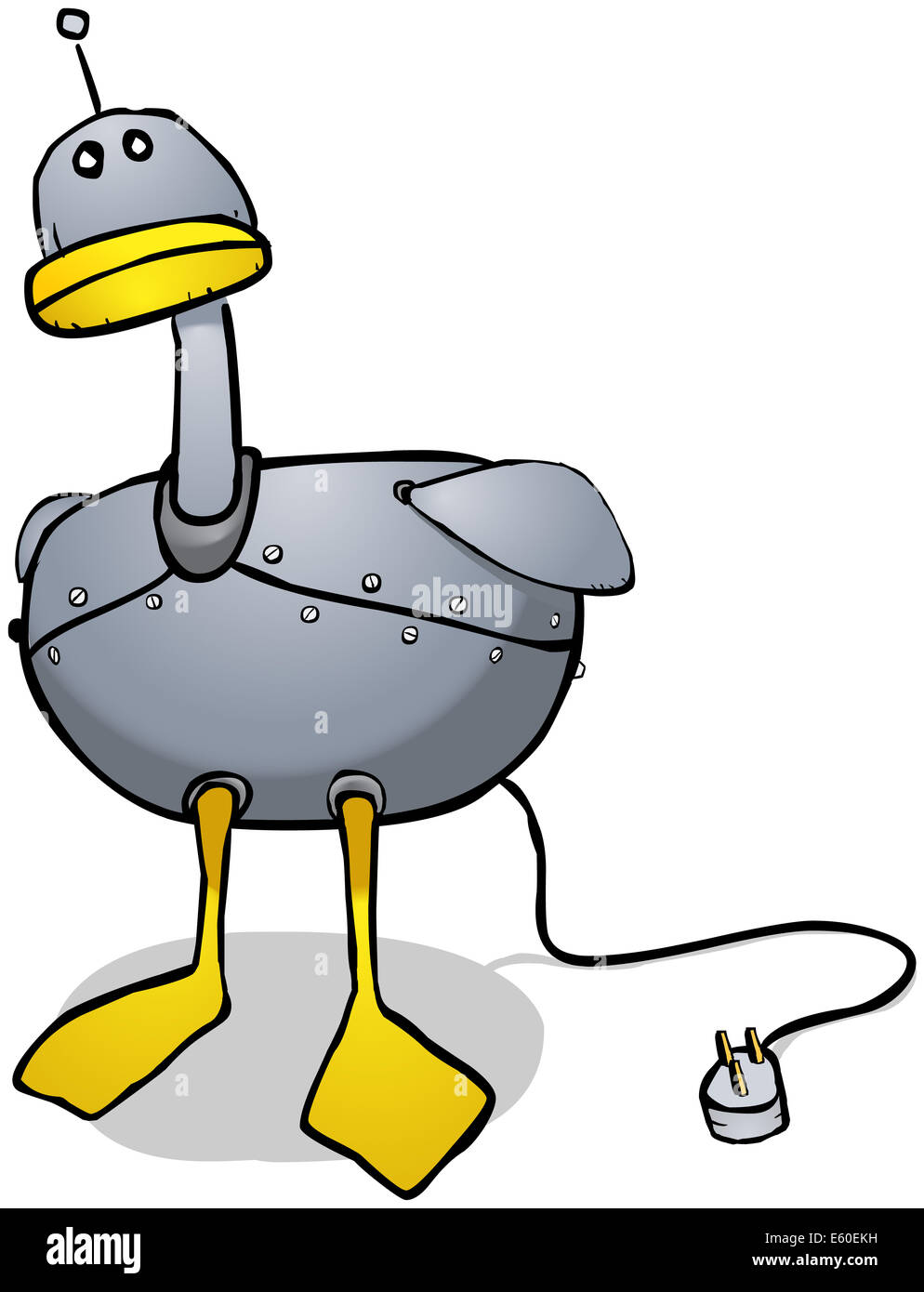 Abbildung einer Roboter-Ente Netzstecker aus der Steckdose Stockfoto