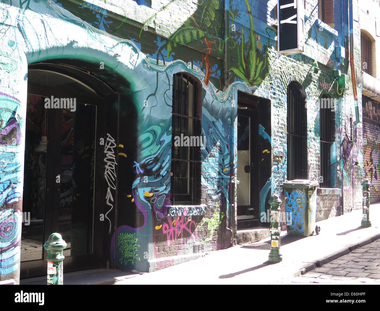 Street Art in Strumpfwaren Lane, Melbourne, Victoria, Australien Stockfoto