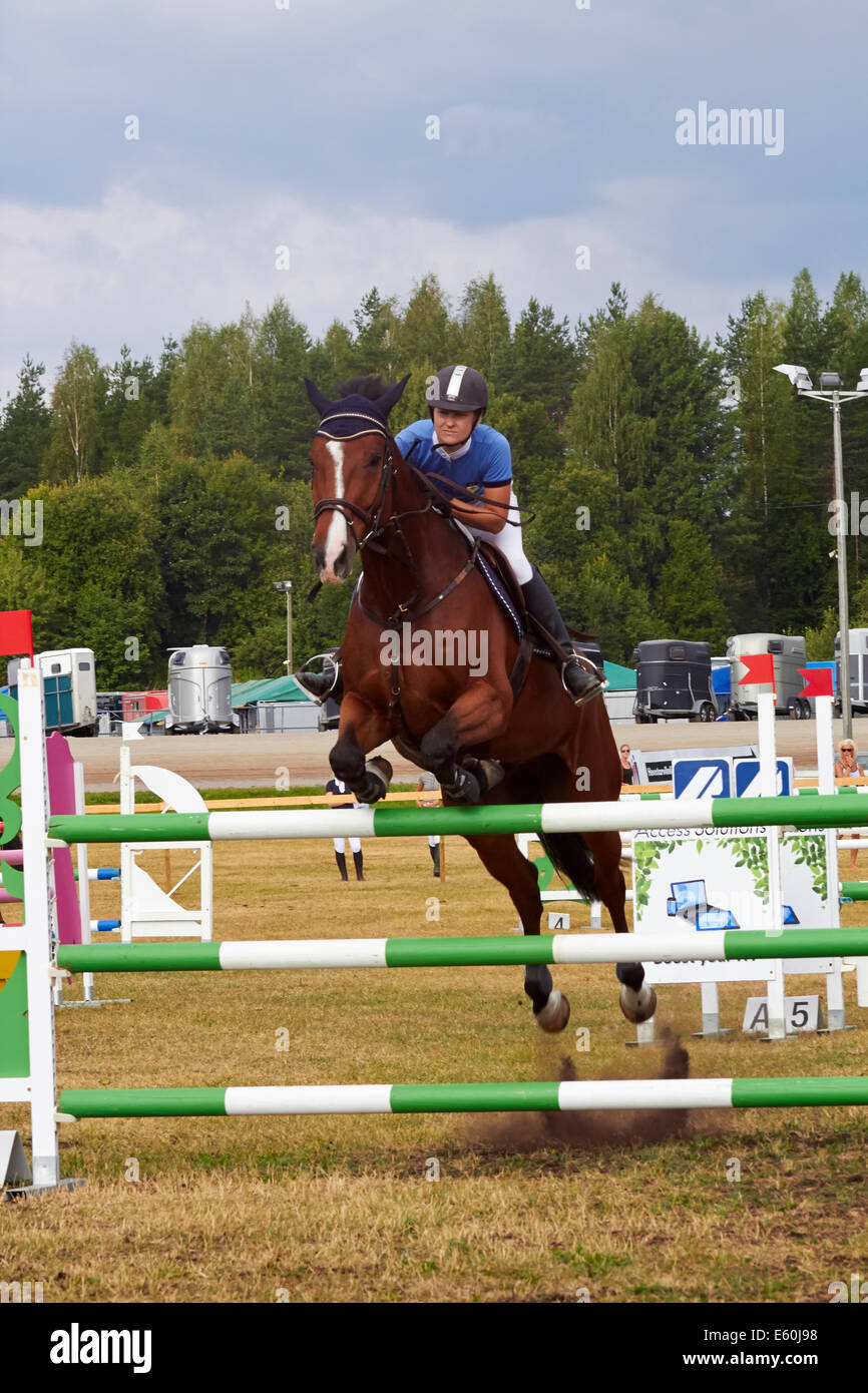 Springreiten-Pferd, Lappeenranta, Finnland Stockfoto