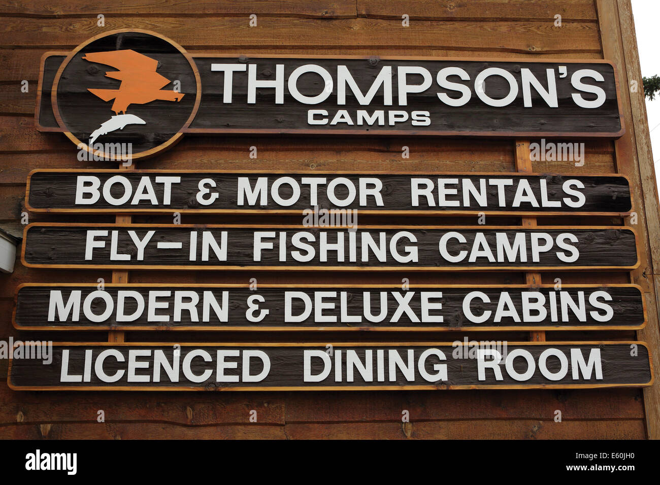 Ein Zeichen für Thompsons Lager in Missinipe, Saskatchewan, Kanada. Stockfoto