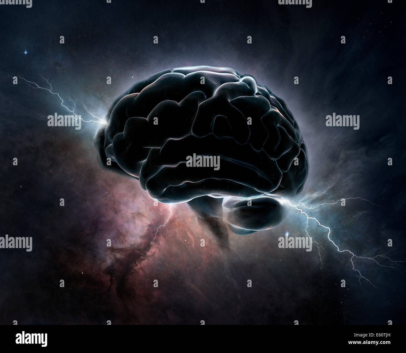 Gehirn miteinander verbunden mit dem Universum - konzeptionelle kosmische Intelligenz (Textur-Maps für 3D Rendering von der NASA) Stockfoto