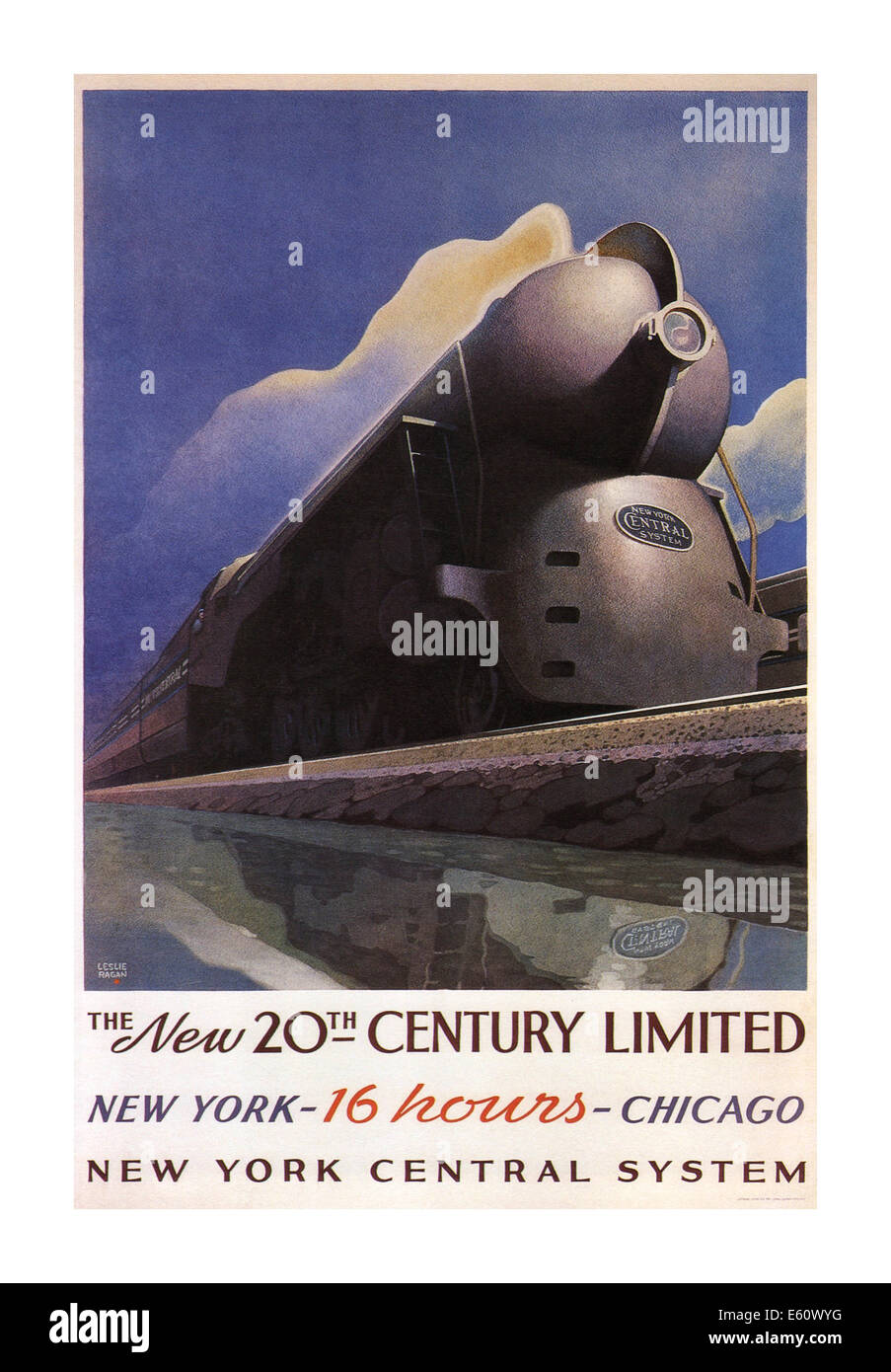 1930er Jahren amerikanische Museumseisenbahn Plakat Förderung von New York nach Chicago in 16 Stunden Stockfoto