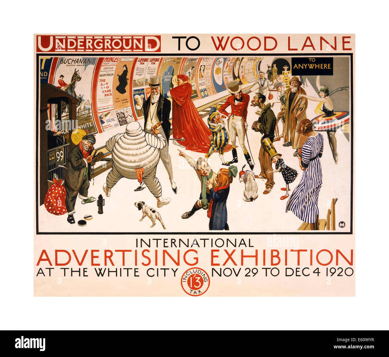 1920 Vintage Untergrund Poster Förderung International Advertising Ausstellung im White City/Wood Lane Station Stockfoto