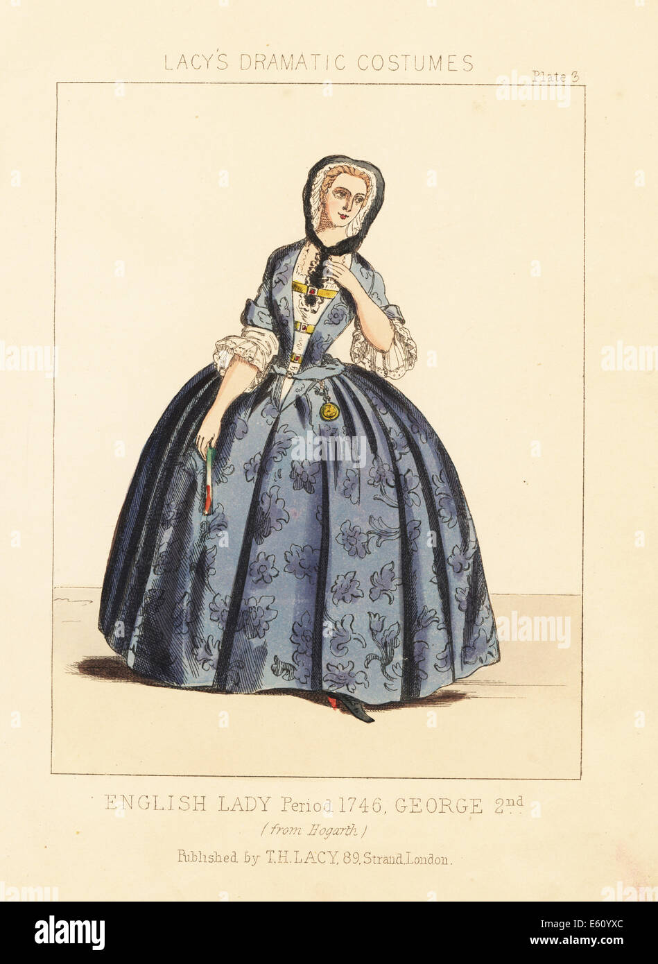 Kostüm für eine englische Lady, Herrschaft von König George II, circa 1746. Stockfoto