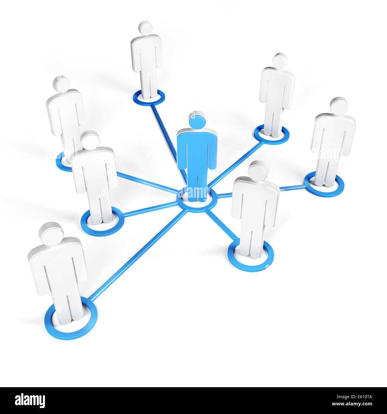 Gruppe von Männern verbunden, der Anführer der Gruppe, mit weißem Hintergrund und blaue Linien Stockfoto