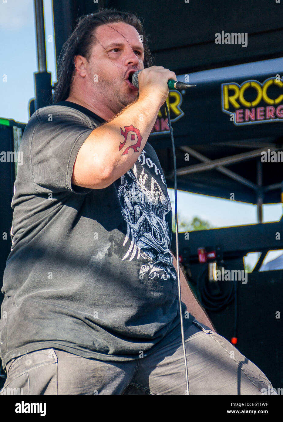 Clarston, MI, USA. 17. Juli 2014. GEORGE FISHER von Cannibal Corpse führt beim Rockstar Mayhem Festival in DTE Energy Musiktheater in Clarkston, MI. © Alexis Simpson/ZUMA Draht/Alamy Live News Stockfoto