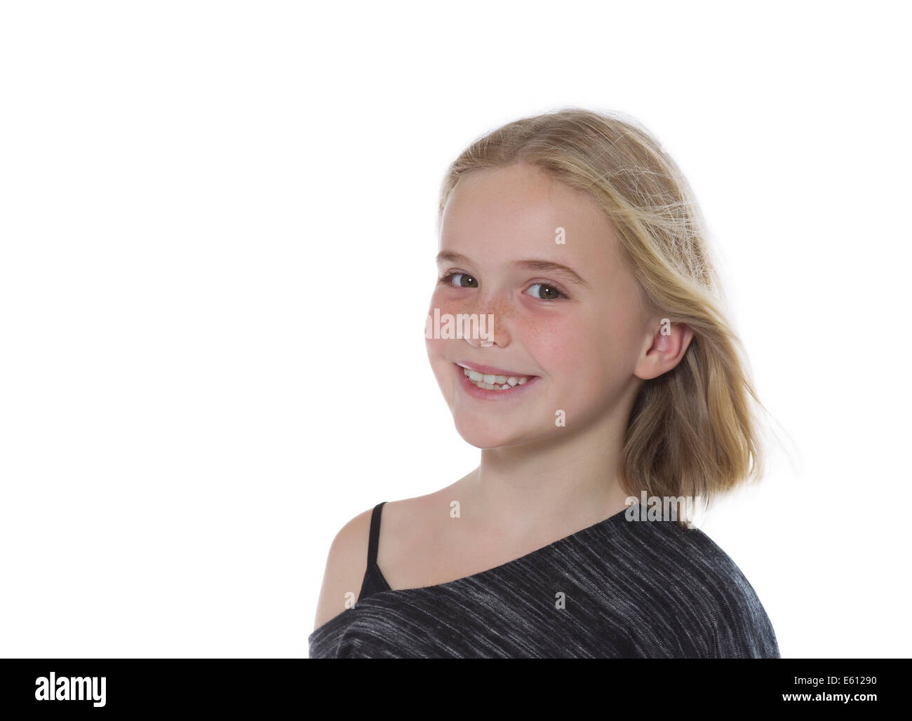 Nahaufnahme von hübschen jungen Mädchen, ich freue mich, isoliert auf