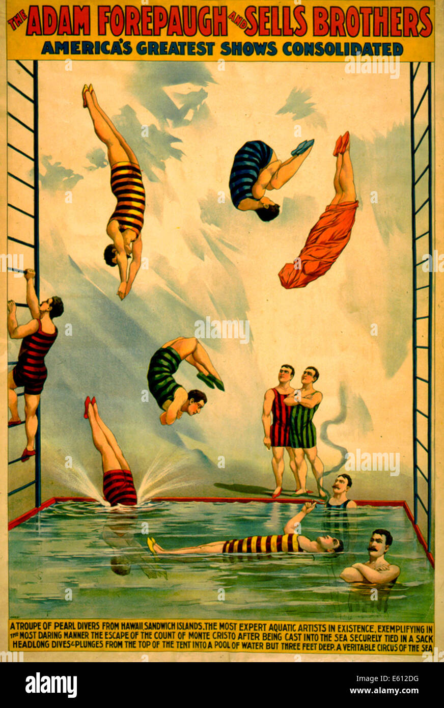 Die Adam Forepaugh und vertreibt Brüder Amerikas größten Shows konsolidiert - eine Truppe von Perlentauchern aus Hawaii, Sandwich-Inseln... Ein wahres Zirkus des Meeres.  Werbeplakat, 1898 Stockfoto