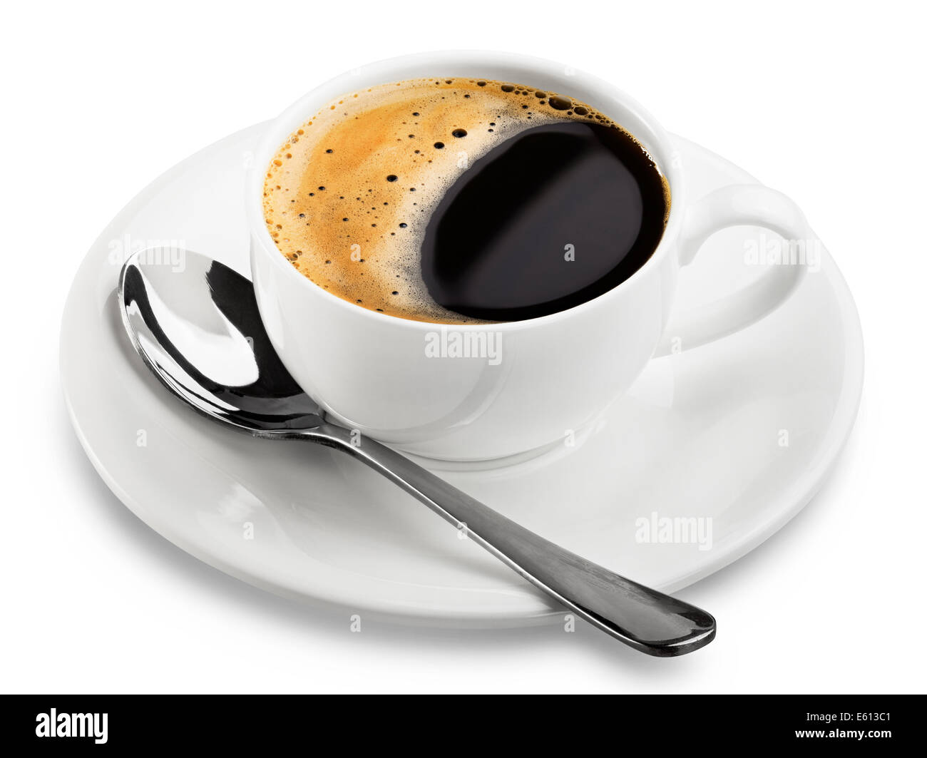 Nahaufnahme Kaffeetasse auf weißem Hintergrund. Clipping-Pfad Stockfoto