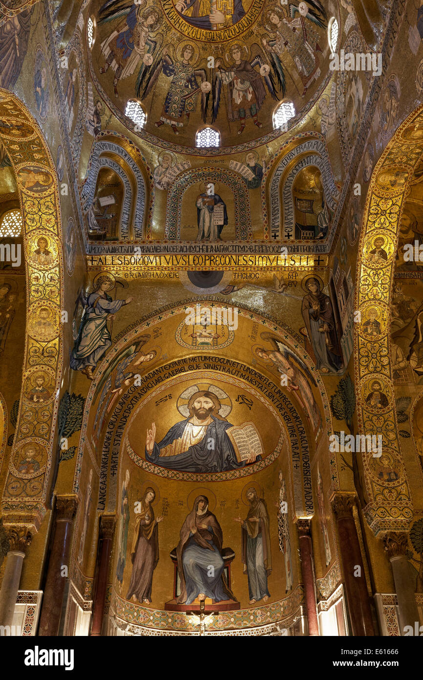 Herrlichen byzantinischen Mosaiken, Cappella Palatina, Cappella Palatina, Palazzo dei Norman oder Normannenpalast, Palermo, Sizilien, Italien Stockfoto