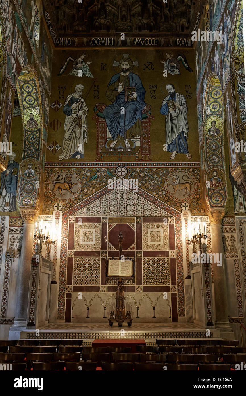 Thron von Roger II, Cappella Palatina, Cappella Palatina, Palazzo dei Norman oder Normannenpalast, Palermo, Sizilien, Italien Stockfoto
