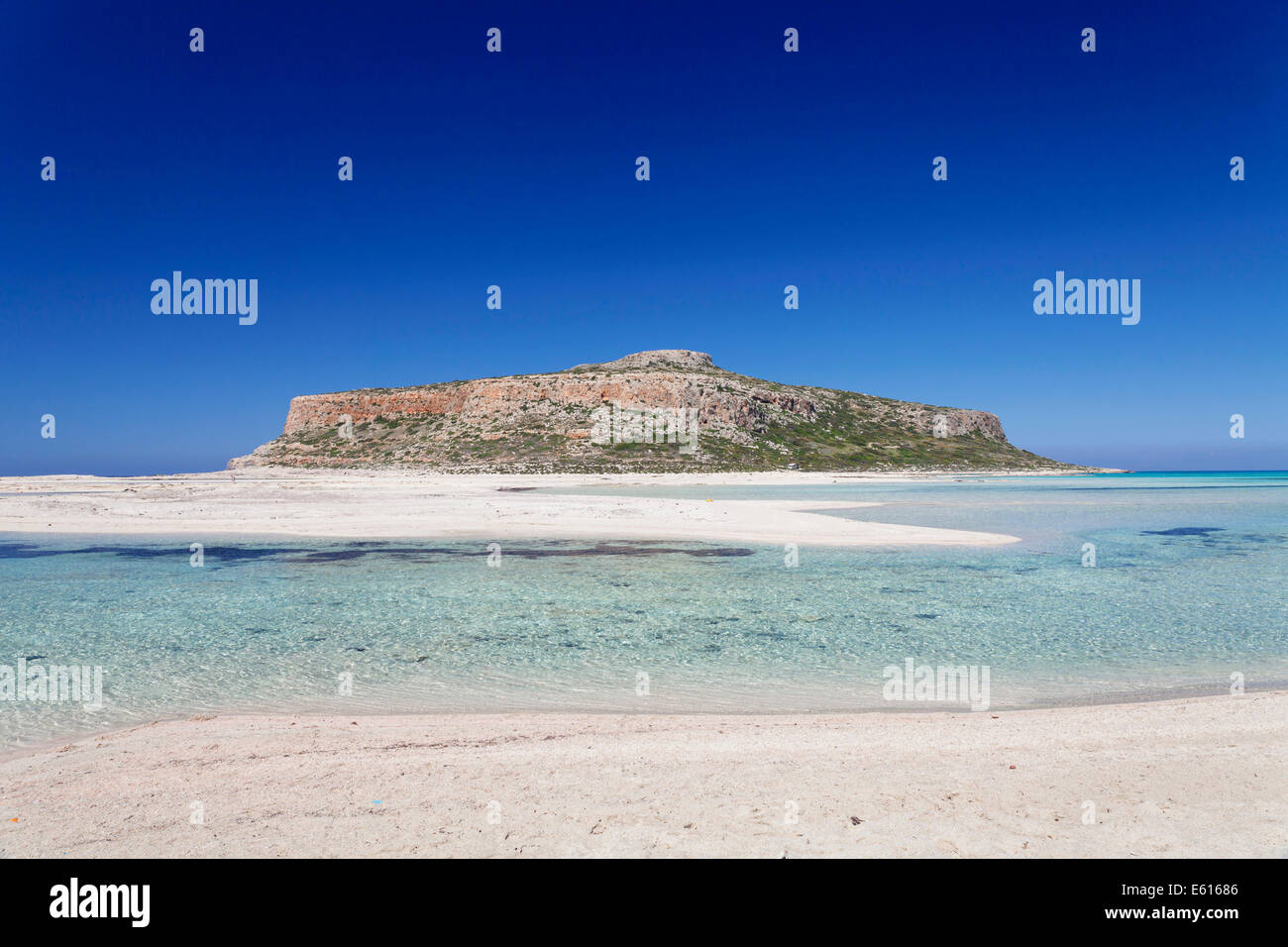 Strand und Bucht von Balos, Gramvousa Halbinsel, Kreta, Griechenland Stockfoto