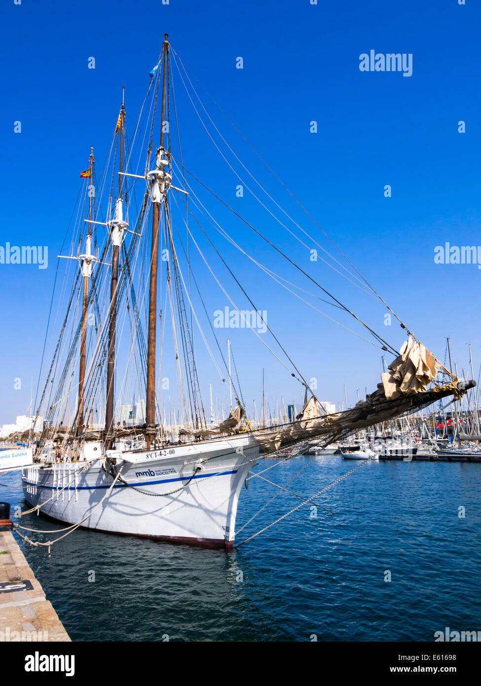 Museu Maritim von Barcelona, Museumsschiff am Port Vell Barcelona, Katalonien, Spanien Stockfoto