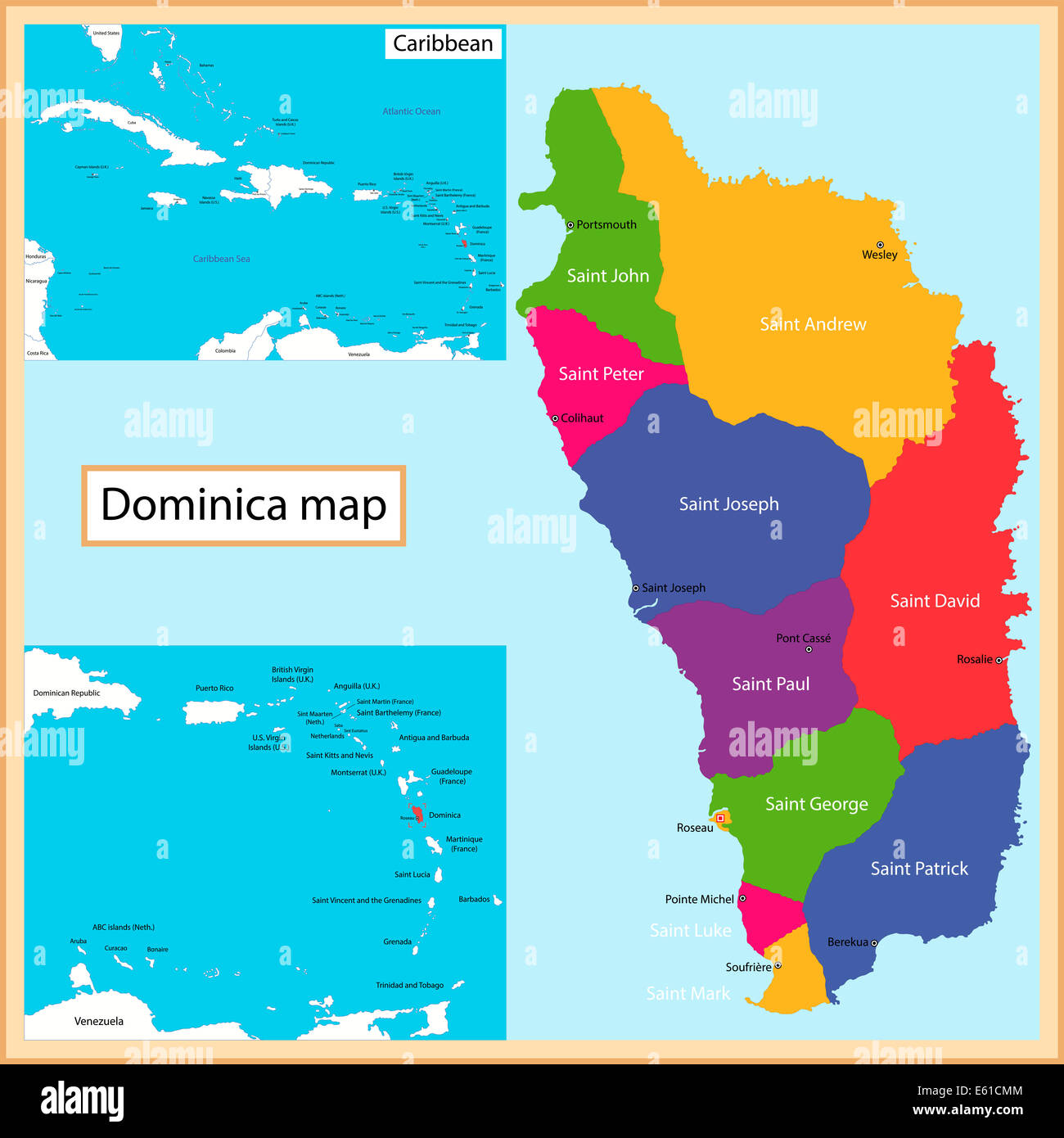 Dominica Karte Stockfoto