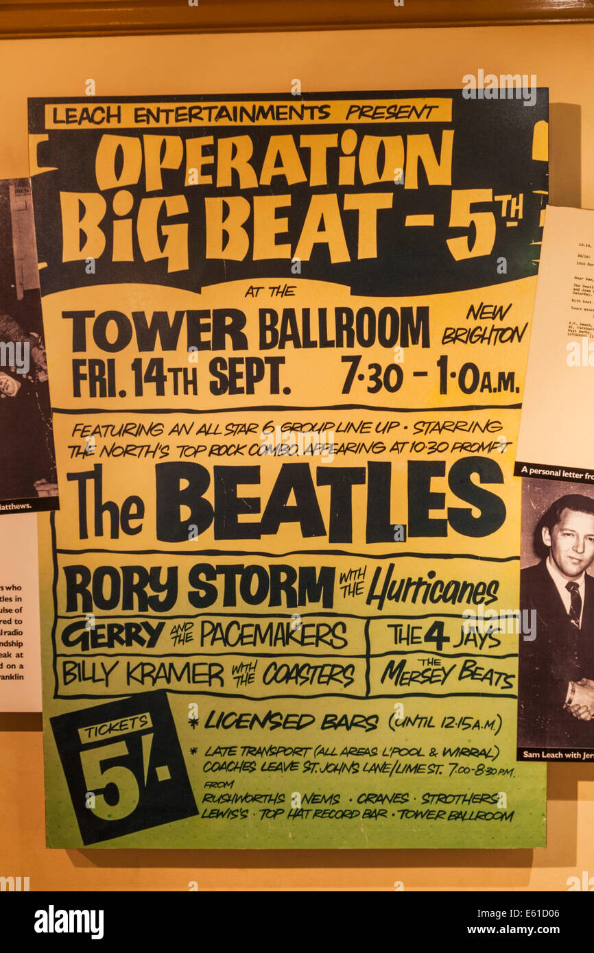 England, Merseyside, Liverpool, Albert Dock, die Beatles Story, Vintage Konzertplakat Werbung für die Beatles Stockfoto