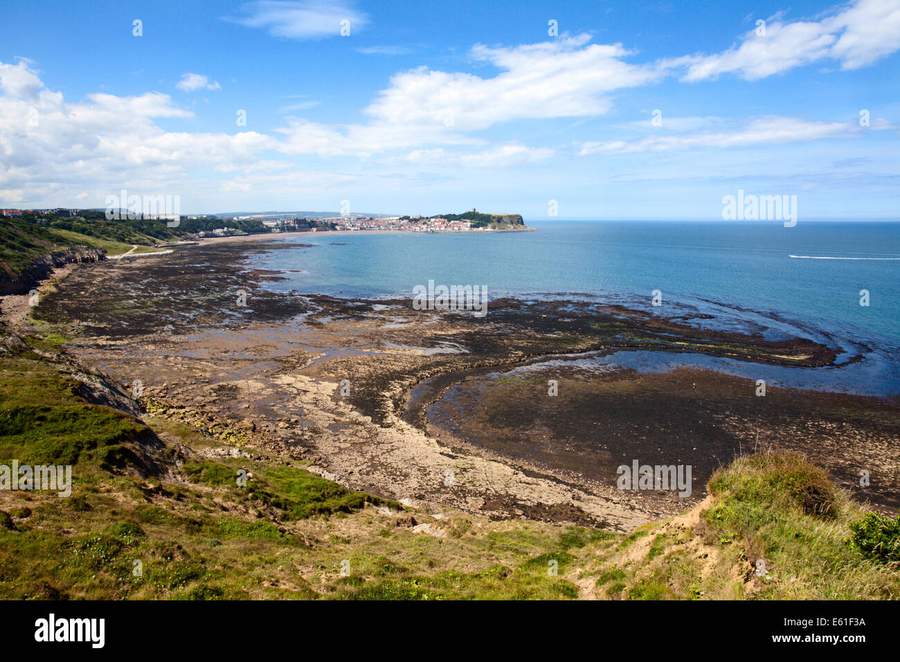 Schwarzen Felsen und South Bay von der Cleveland-Art auf Wheatcroft Cliff Scarborough North Yorkshire England Stockfoto